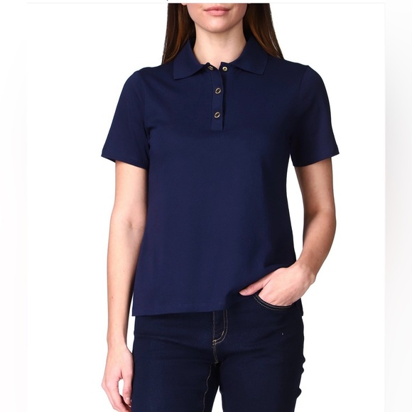 MICHAEL Michael Kors Tops - MICHAEL Michael Kors Navy Blue Classic Fit Gold Snap Polo Top Large